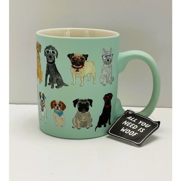 Dogs in Glasses, "All You Need Is Woof" Gifts by Eccolo, 16oz Soft Touch Mug-NEW - Picture 1 of 6